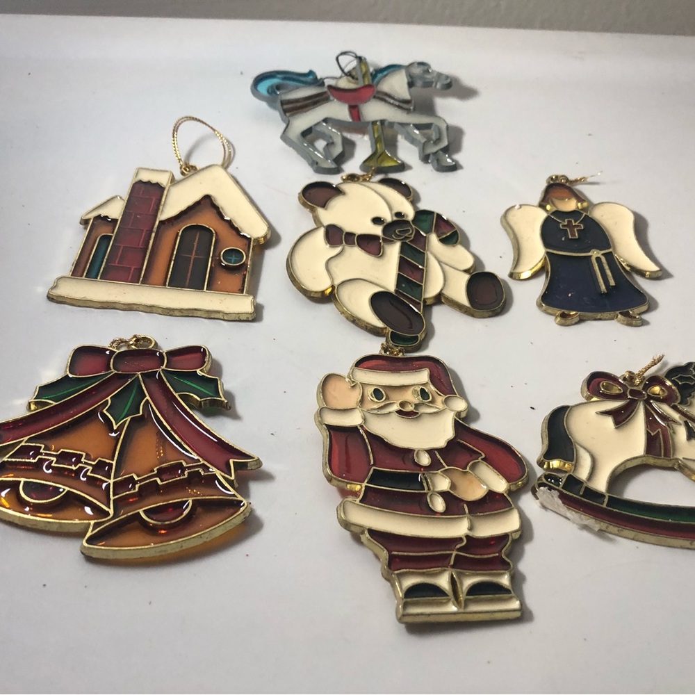 christmas Tree Hanging Stained Glass ornaments Size 3.25”x2.50”(6 pieces)